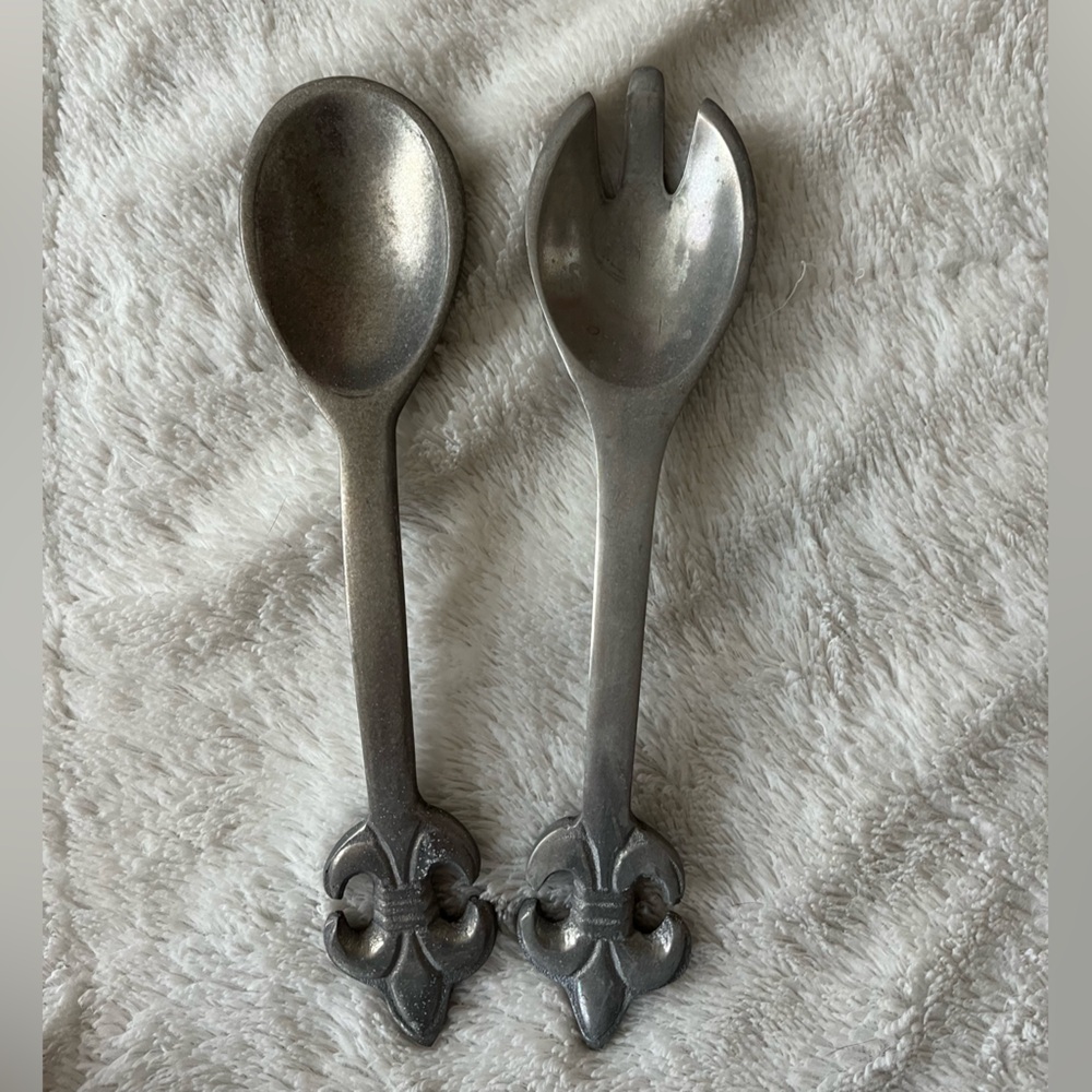 Fleur-de-lis Pewter Serving Spoon And Fork